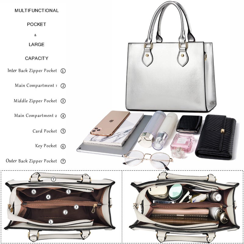 CHICAROUSAL Crossbody Purses and Handbags for Women PU Leather Tote Top Handle Satchel Shoulder Bags (Silver) - Image 5
