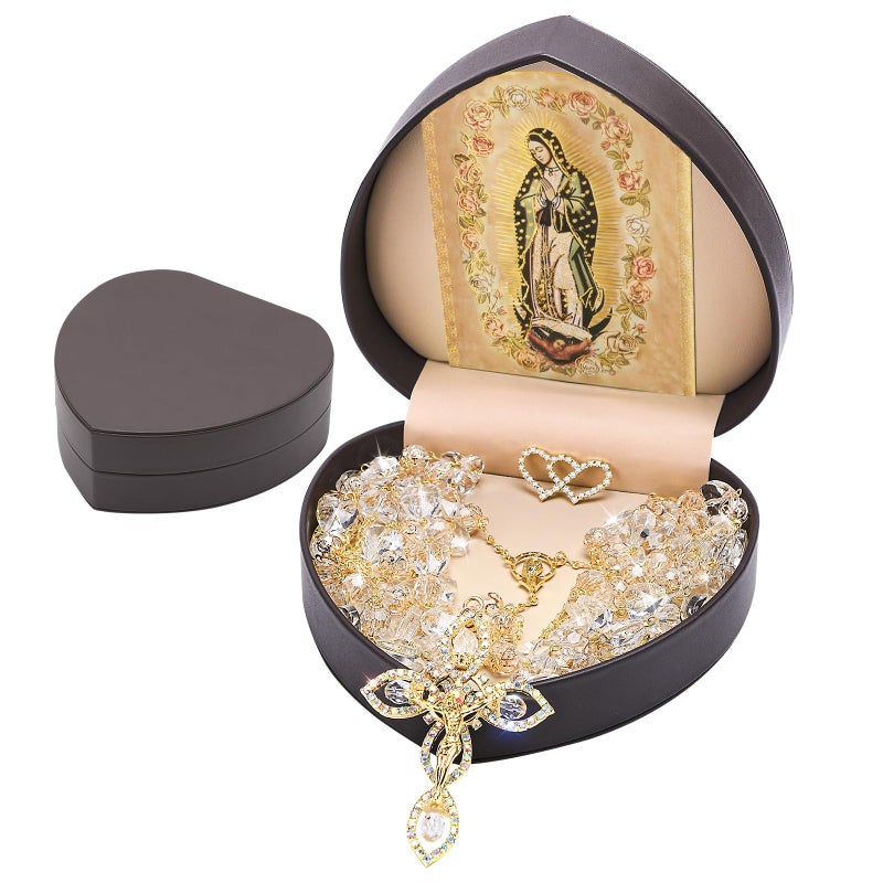 ESNOY Wedding Lasso with Heart Box, Lazos Para Bodas Catolica, Lasso for Weddings Ceremony, Mexican Weddings Crystal Rosary,Lazo De Bodas Para Los Novios - Image 1