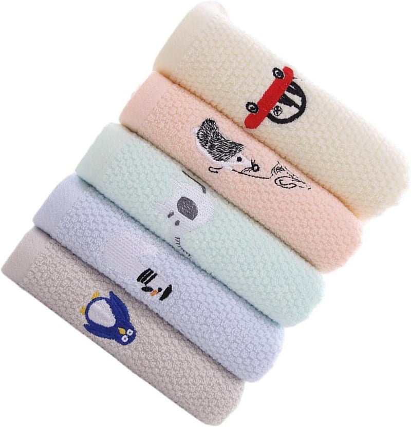 Cotton Washcloths Facial Washing Towels 5pcs Set Soft Absorbent Hand Towels for Home Use Multi-Color - Image 1