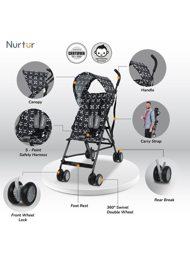 Nurtur Rex Buggy Stroller Multicolor Lightweight Stroller with Compact Fold Canopy Shoulder Strap 6 to 36 monthsMulticolor Official Product - Image 2