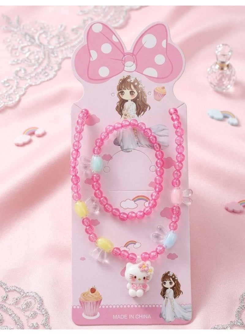 Children's loly Necklace + Bracelet Set, 2 Pieces, loly Necklace with High-Quality Kitty Pendant - Image 1