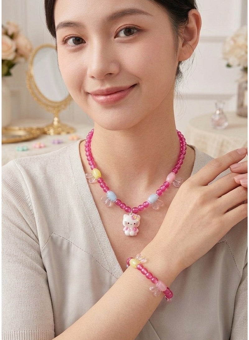 Children's loly Necklace + Bracelet Set, 2 Pieces, loly Necklace with High-Quality Kitty Pendant - Image 2