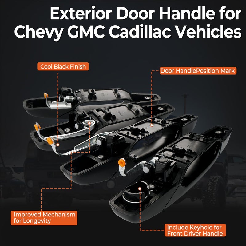 BELKEBIR 4 PCS Black Exterior Door Handle Front Rear Driver Passenger Compatible with 2007-2014 Chevy Silverado Suburban Avalanche Tahoe, GMC Sierra Yukon, Escalade Replaces 20828258, 22738721, 25960525 - Image 5