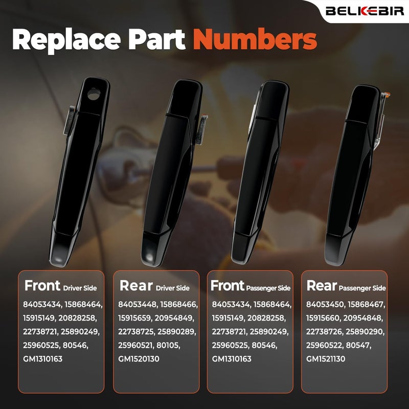 BELKEBIR 4 PCS Black Exterior Door Handle Front Rear Driver Passenger Compatible with 2007-2014 Chevy Silverado Suburban Avalanche Tahoe, GMC Sierra Yukon, Escalade Replaces 20828258, 22738721, 25960525 - Image 3