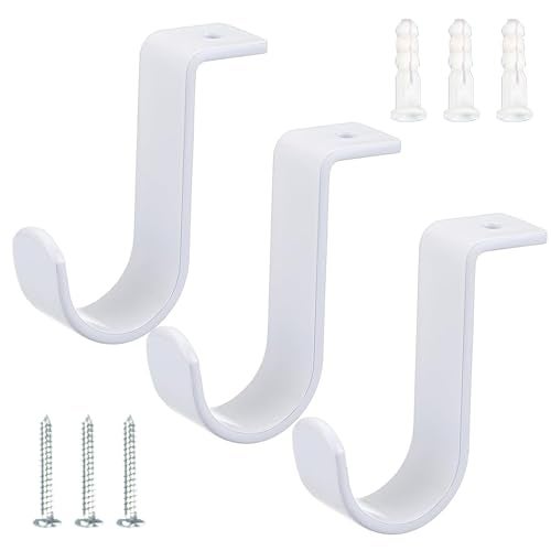Kowibcl Curtain Rod Brackets for Ceiling-Mounted, Drapery Rod Holder for 1"Diameter Rod, Set of 3,White - Image 1