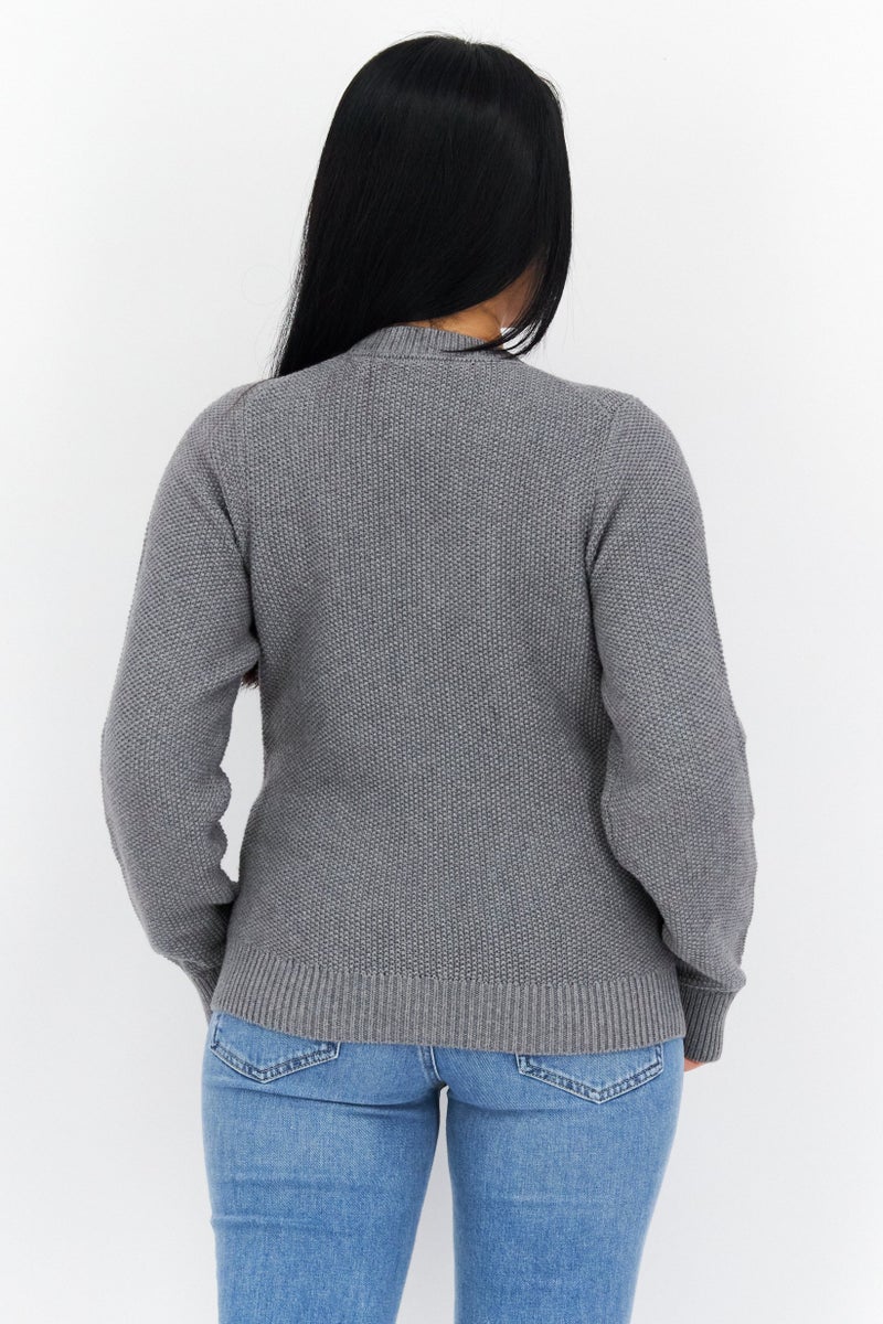 Lyle & Scott Women V-Neck Long Sleeve Embroidered Logo Cardigans, Grey  - Image 2