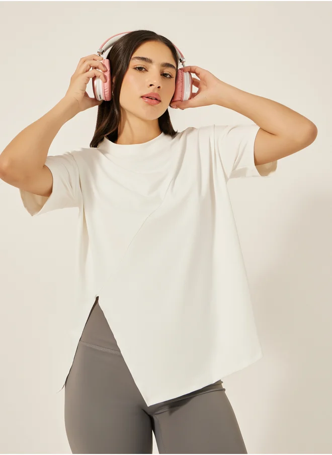 Styli Plain Side Slit Short Sleeve Top