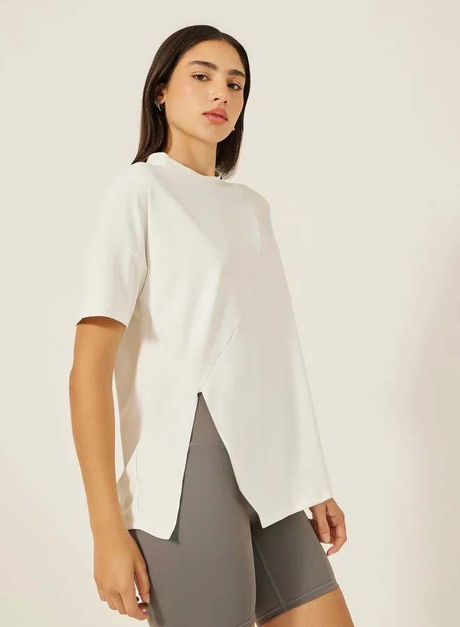 Styli Active Plain Side Slit Short Sleeve Top
