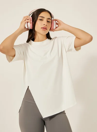Styli Active Plain Side Slit Short Sleeve Top