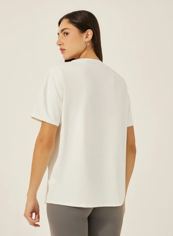 Styli Active Plain Side Slit Short Sleeve Top