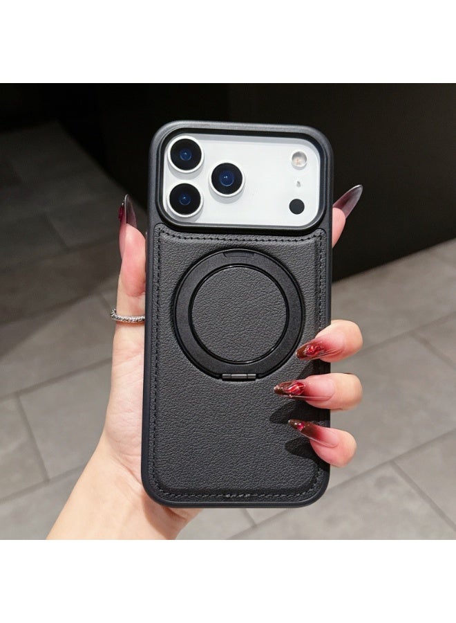 Suitable for iPhone 17 Pro MAX leather magnetic protective case, anti drop and anti vibration protection, black - Image 1
