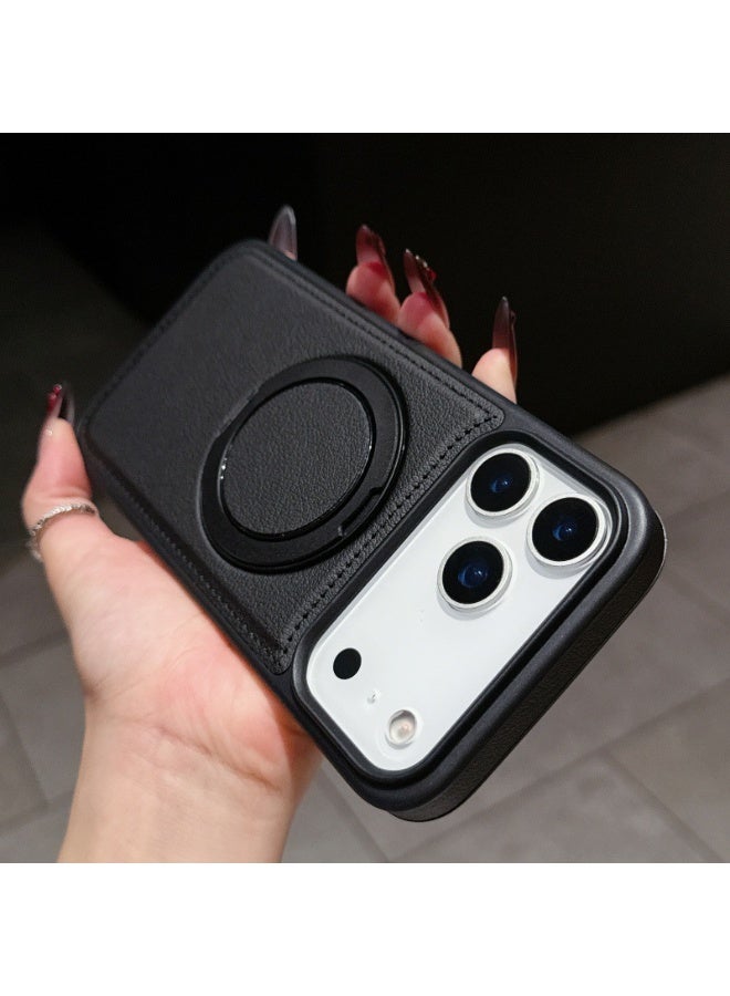 Suitable for iPhone 17 Pro MAX leather magnetic protective case, anti drop and anti vibration protection, black - Image 3