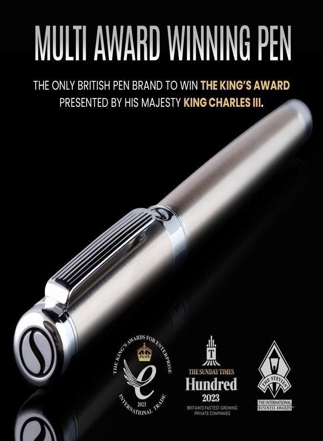 Scriveiner Stainless Steel Fountain Pen - Stunning Luxury Pen with Steel Finish, Schmidt Steel Nib (Medium), Pen Gift Set for Men & Women, Professional, Executive Office, Nice Designer Pens - Image 2