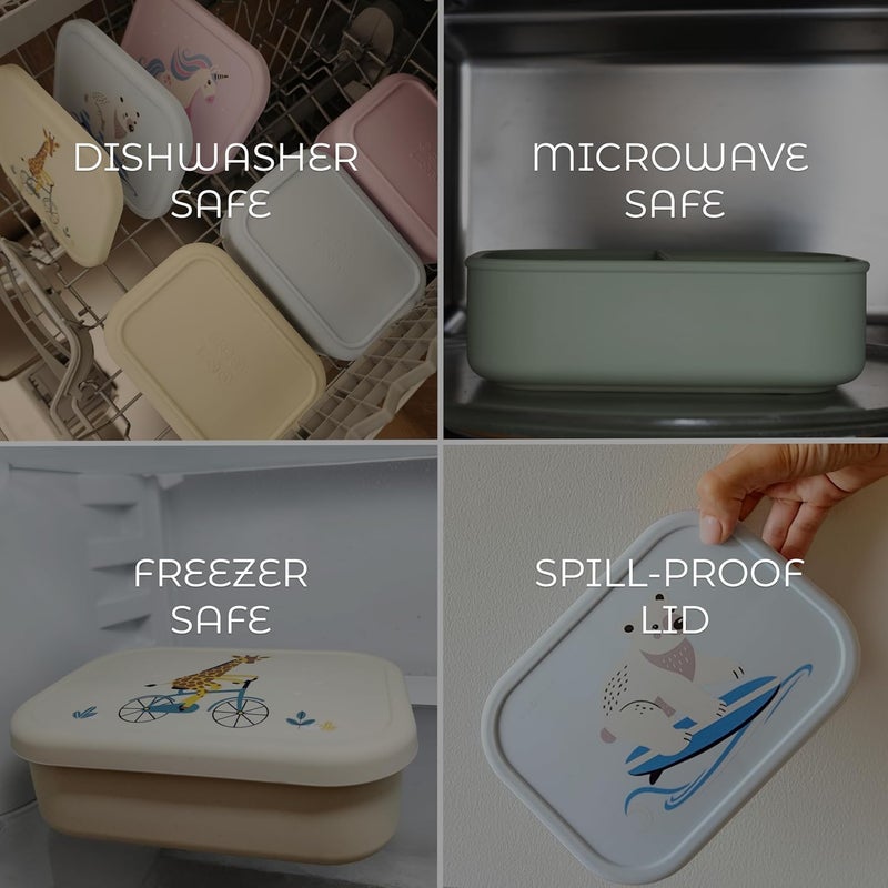 ASOMIC Silicone Bento Lunch Box for Toddlers & Kids, Leakproof & BPA-Free, 3 Compartments, Microwave & Dishwasher Safe, Ideal for Daycare, Preschool & Baby Meals (Polar Bear) - Image 5