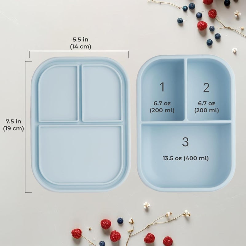 ASOMIC Silicone Bento Lunch Box for Toddlers & Kids, Leakproof & BPA-Free, 3 Compartments, Microwave & Dishwasher Safe, Ideal for Daycare, Preschool & Baby Meals (Polar Bear) - Image 3