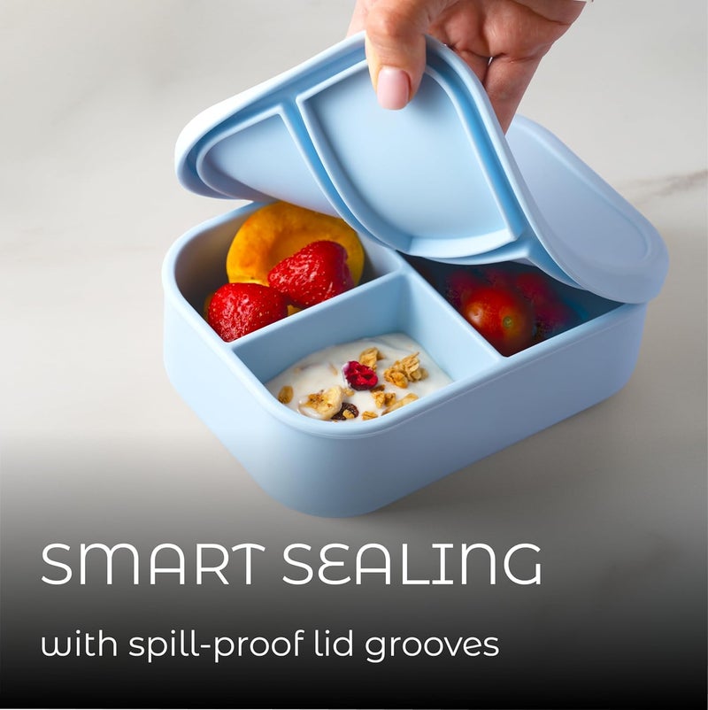 ASOMIC Silicone Bento Lunch Box for Toddlers & Kids, Leakproof & BPA-Free, 3 Compartments, Microwave & Dishwasher Safe, Ideal for Daycare, Preschool & Baby Meals (Polar Bear) - Image 2