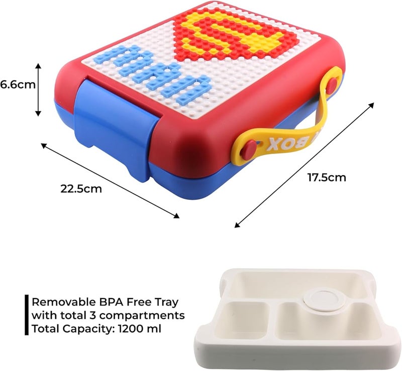 BrainGiggles DIY Bento Lunch Box for Kids with Building Blocks, 3 Compartments Insulated BPA Free Customizable Bento Box Gift for Boys and Girls (RED) - Image 4
