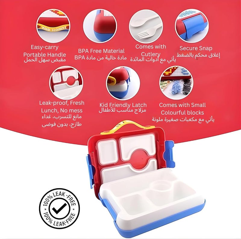BrainGiggles DIY Bento Lunch Box for Kids with Building Blocks, 3 Compartments Insulated BPA Free Customizable Bento Box Gift for Boys and Girls (RED) - Image 2