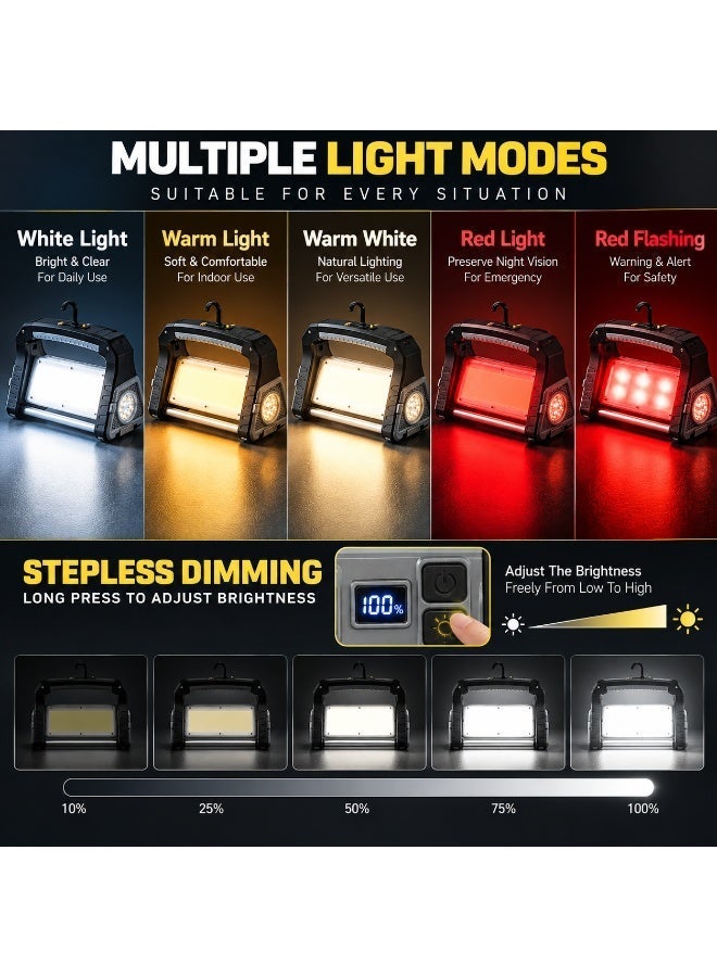 كشاف عمل LED طوارئ قابل لإعادة الشحن، بطارية ليثيوم أيون 18650 بسعة 5800 مللي أمبير، إضاءة COB وكشاف جانبي مع شحن USB، قاعدة مغناطيسية وخطاف قابل للطي، تعتيم تدريجي - Image 3
