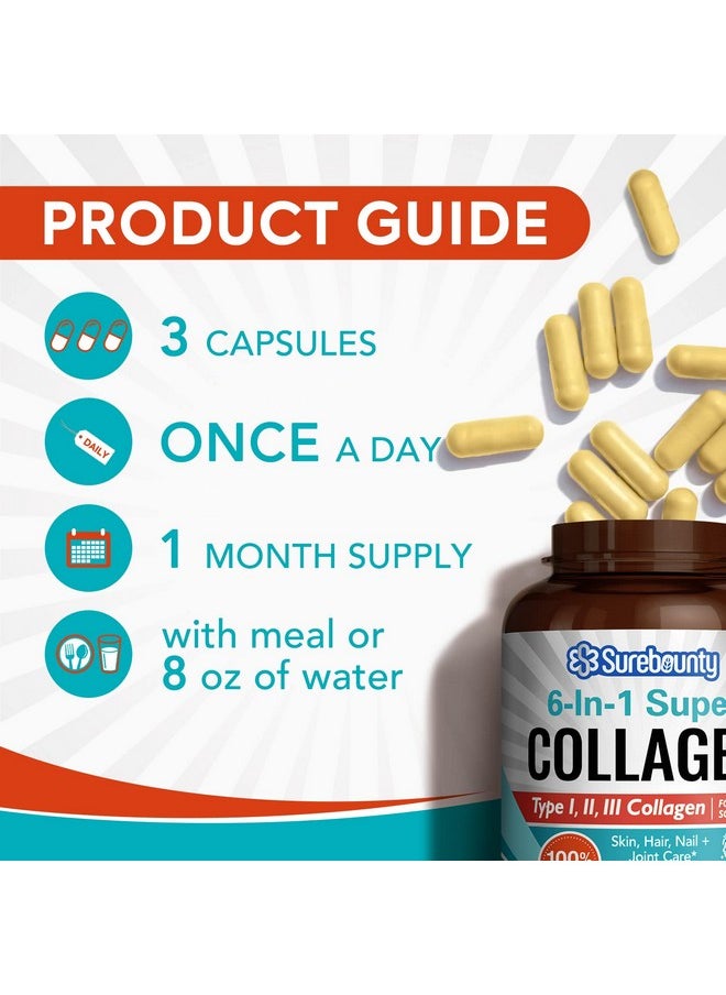 Surebounty - Multi Collagen Complex Type I Ii Iii 6In1 Super Collagen With Vitamin C Hyaluronic Acid Biotin Turmeric Black Pepper Keto 90 Capsules - Image 1