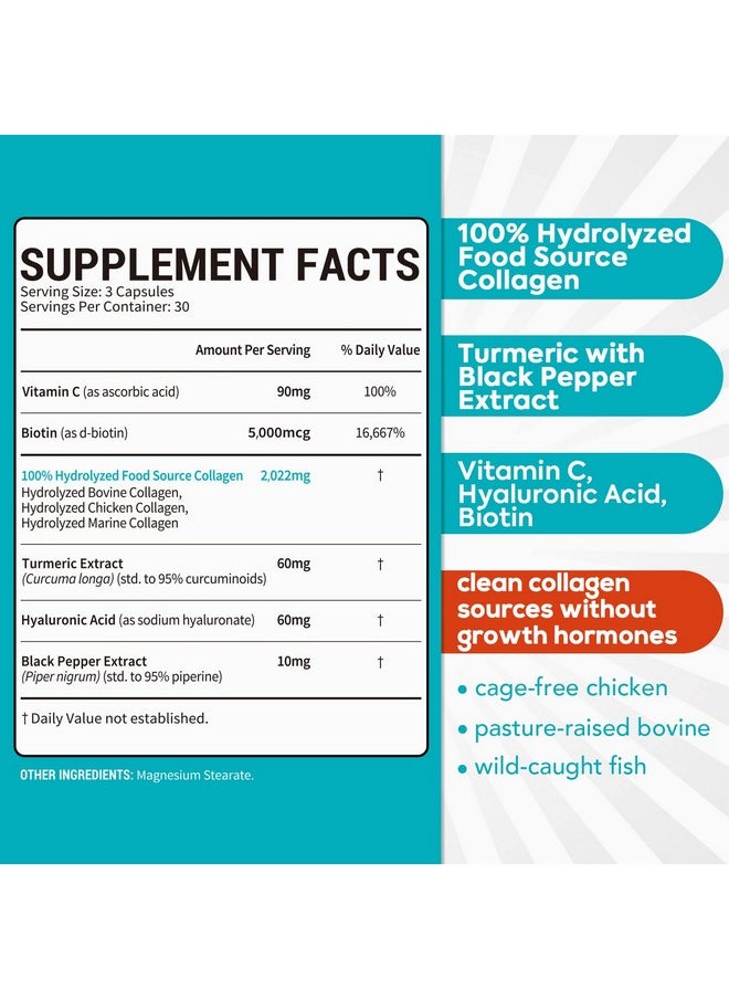 Surebounty - Multi Collagen Complex Type I Ii Iii 6In1 Super Collagen With Vitamin C Hyaluronic Acid Biotin Turmeric Black Pepper Keto 90 Capsules - Image 1