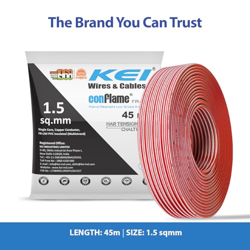 KEI CONFLAME FRLSH 1.5 sqmm 1 Core Copper Heat Resistant Flame Retardant Low Smoke & Halogen - Lead Free House Wire for Domestic & Industrial Electrical Wiring (Red, 45 Meters) - Image 2