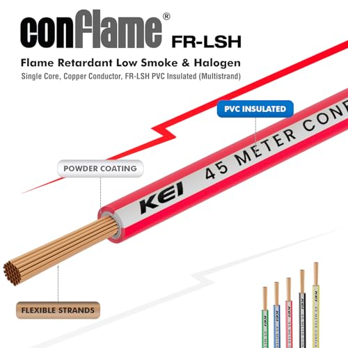 KEI CONFLAME FRLSH 1.5 sqmm 1 Core Copper Heat Resistant Flame Retardant Low Smoke & Halogen - Lead Free House Wire for Domestic & Industrial Electrical Wiring (Red, 45 Meters) - Image 3