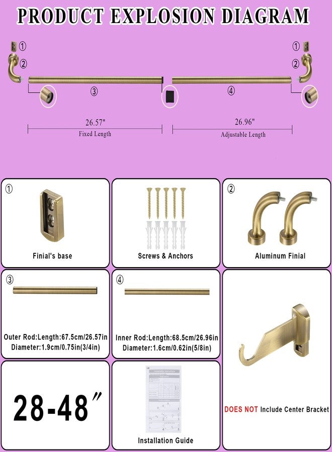 Lwiiom Antique Bronze Disc Curtain Rods, 28-48 Inches Window Curtain Rod,Adjustable Room Darkening Drapery Rod with Aluminum Finials and Brackets,Wrap Around Design - Image 5