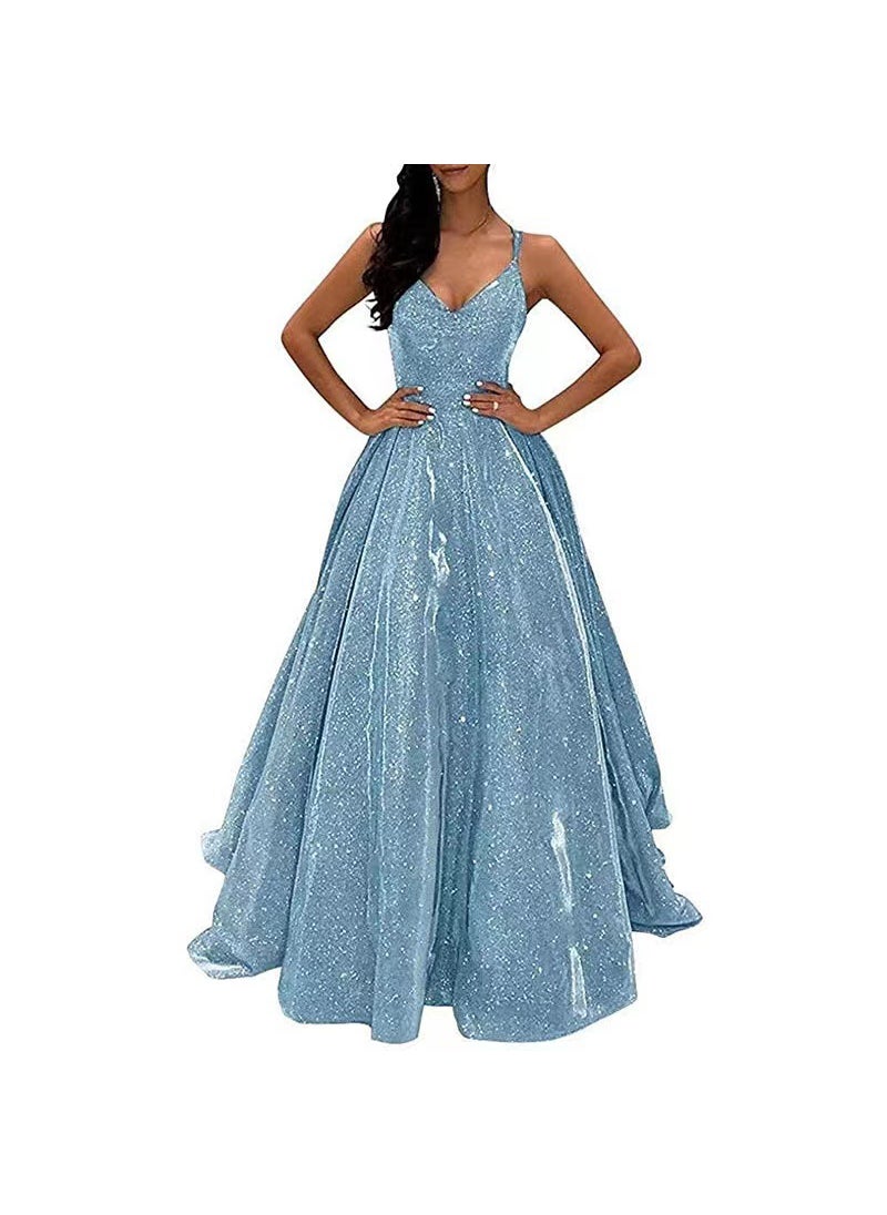 Generic - Elegant Sequin Spaghetti Strap Evening Gown Silver - Image 1