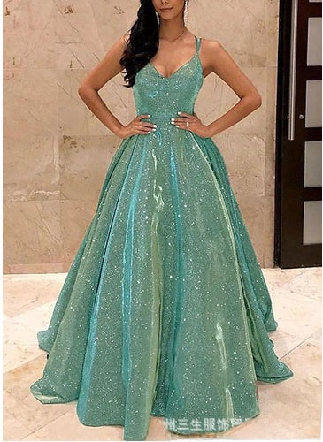 Generic - Elegant Sequin Spaghetti Strap Evening Gown Silver - Image 1