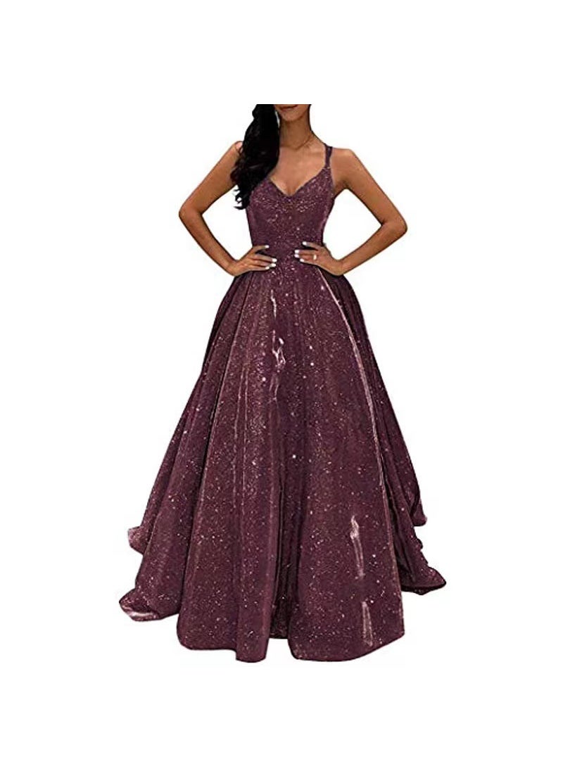 Generic - Elegant Sequin Spaghetti Strap Evening Gown Silver - Image 1