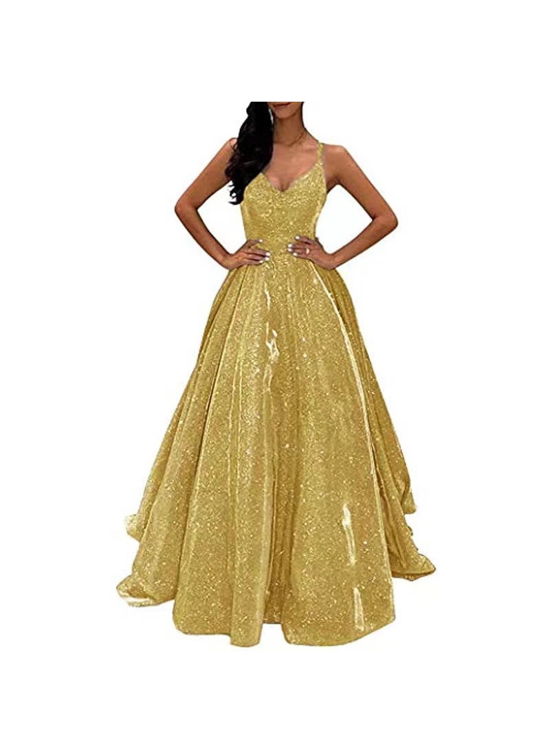 Generic - Elegant Sequin Spaghetti Strap Evening Gown Silver - Image 1