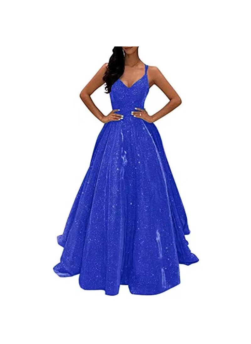 Generic - Elegant Sequin Spaghetti Strap Evening Gown Silver - Image 1