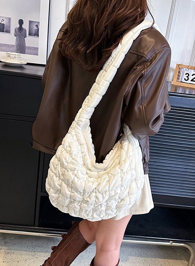 NIBEMINENT حقيبة توت كبيرة الحجم، حقيبة كتف سحابية بسيطة، حقيبة تحت الإبط، بيضاء - Image 3