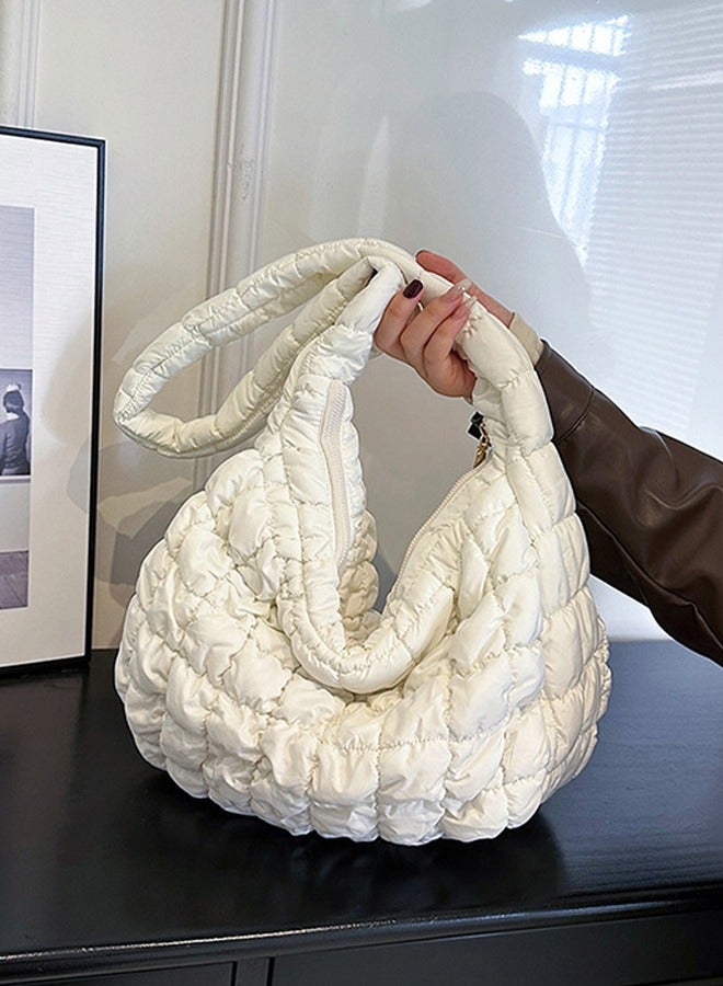 NIBEMINENT حقيبة توت كبيرة الحجم، حقيبة كتف سحابية بسيطة، حقيبة تحت الإبط، بيضاء - Image 5