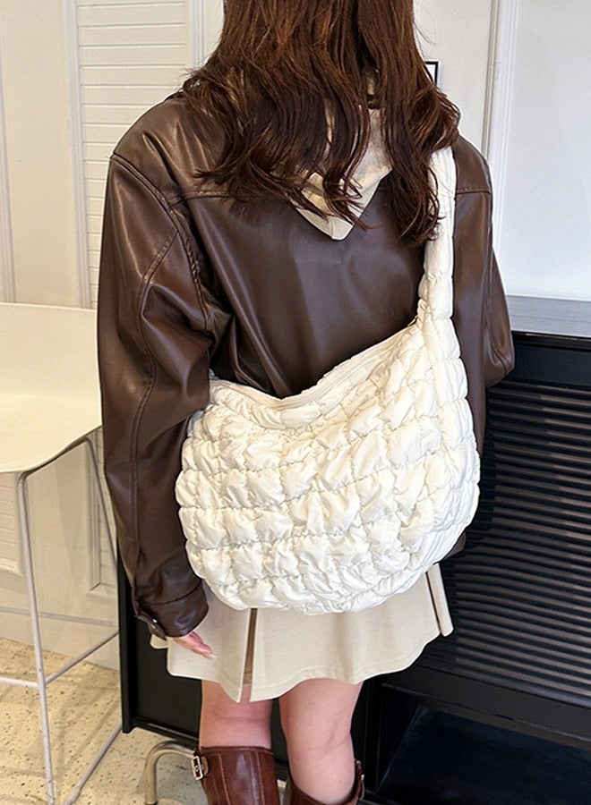 NIBEMINENT حقيبة توت كبيرة الحجم، حقيبة كتف سحابية بسيطة، حقيبة تحت الإبط، بيضاء - Image 4