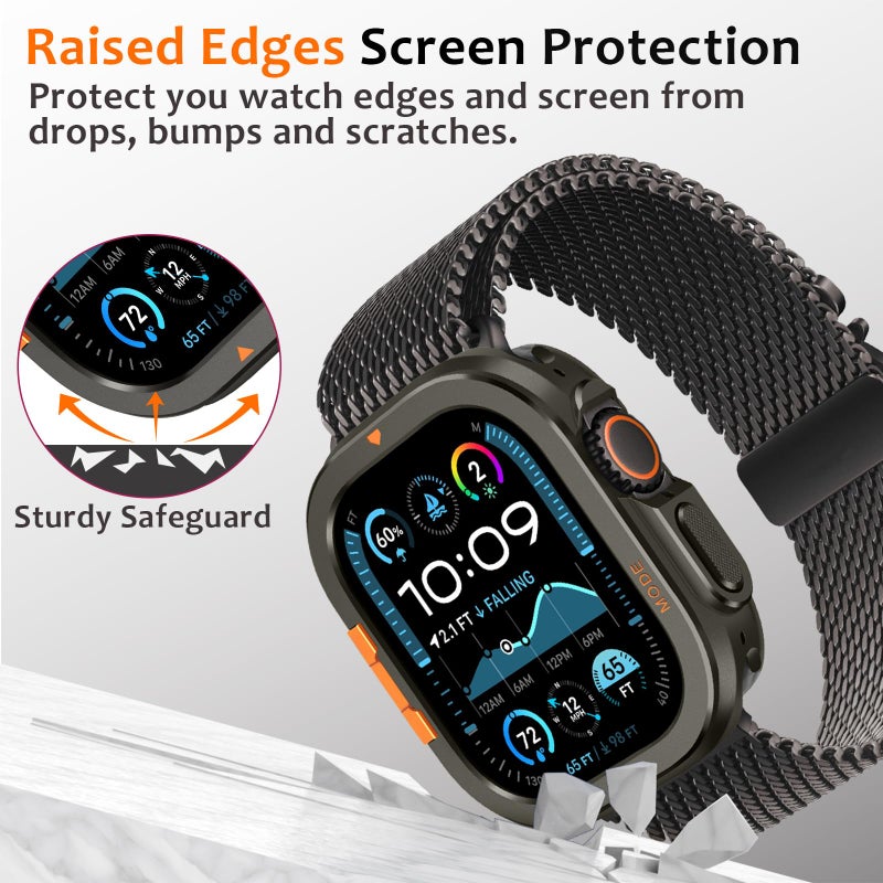 Amizee Metal Case Compatible with Apple Watch Ultra 3/2/1 49mm Case with Back Cover, Rugged Protective Bumper Cover for iWatch 49mm, Graphite - Image 4