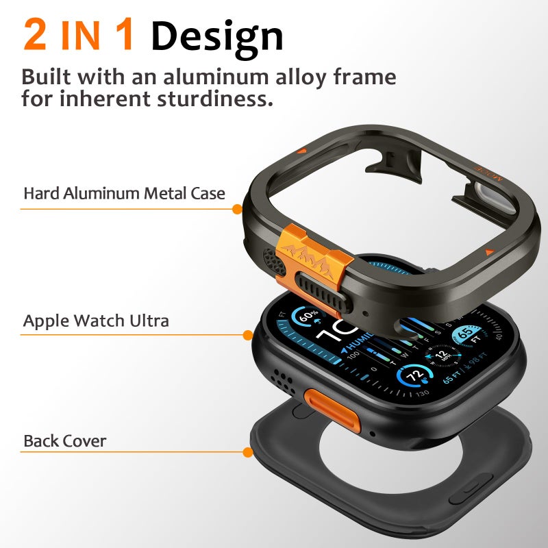 Amizee Metal Case Compatible with Apple Watch Ultra 3/2/1 49mm Case with Back Cover, Rugged Protective Bumper Cover for iWatch 49mm, Graphite - Image 3