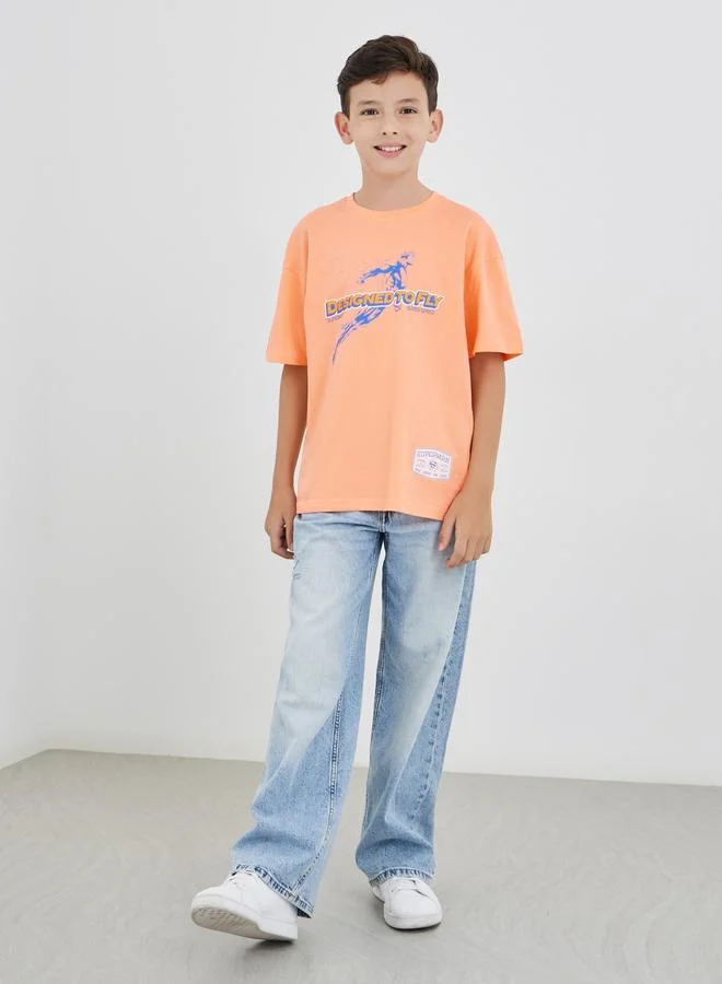 ستايلي Styli Slogan Print Short Sleeve T-Shirt
