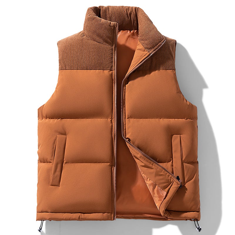 Foreign Trade Corduroy Couples Vest Mens Thickened Trendy Brand Waistcoat Vest Winter Warm Down Cotton Vest Jacket Khaki