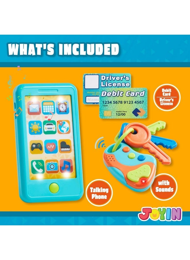 JOYIN Pretend Toddler Play Phone, Learning Toy Phone Set,Keyfob Key Toy and Credit Cards Set, Kids Cellphone, Girls Boys Birthday Gifts for 1 2 3 Year Old,Baby Blue, Kids Presents, Easter Basket Stuffers - Image 2