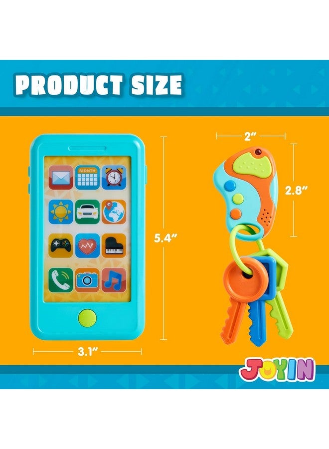 JOYIN Pretend Toddler Play Phone, Learning Toy Phone Set,Keyfob Key Toy and Credit Cards Set, Kids Cellphone, Girls Boys Birthday Gifts for 1 2 3 Year Old,Baby Blue, Kids Presents, Easter Basket Stuffers - Image 5