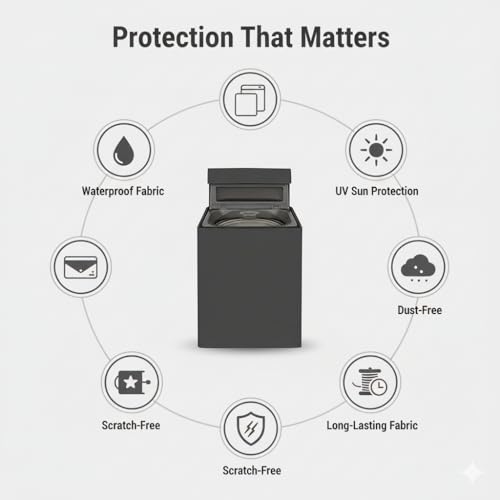 URBAN SELECT Top Load Fully Automatic Washing Machine Cover | Waterproof, Dust-Proof, Polyester with Zipper & Back Holes | Suitable For 8kg Models of LG, Samsung, Whirlpool, IFB & More (1 Pc) - Image 5