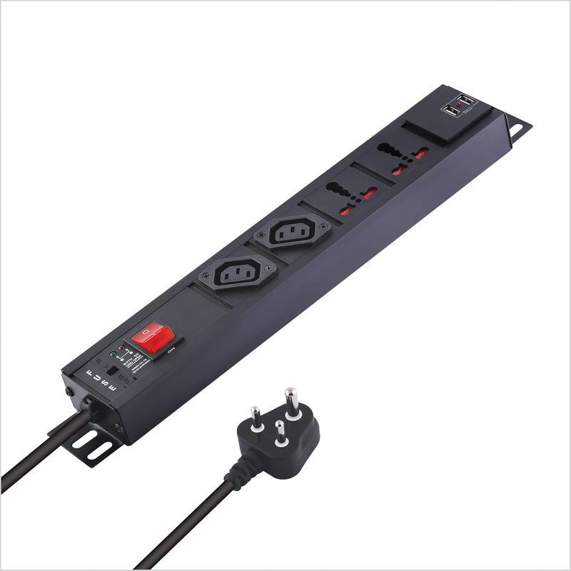 MX MX 2 Outlet 10 AMP IEC 320 C13 Socket 2 Outlet 15 Amp Universal Socket Power Strip Extension Board with 2 USB Charging Port 24 Amp Built in Fuse Master Switch Wall Mount 15m Power Cord  - Image 1