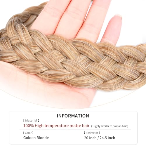 DIGUAN 5 Strands Synthetic Hair Braided Headband Classic Chunky Wide Plaited Braids Elastic Stretch Hairpiece Women Girl Beauty accessory 56g Golden Blonde - Image 5