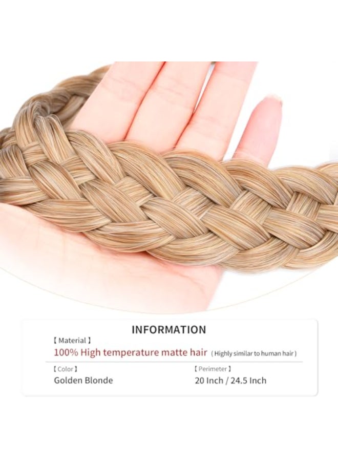 DIGUAN 5 Strands Synthetic Hair Braided Headband Classic Chunky Wide Plaited Braids Elastic Stretch Hairpiece Women Girl Beauty accessory 56g Golden Blonde - Image 4