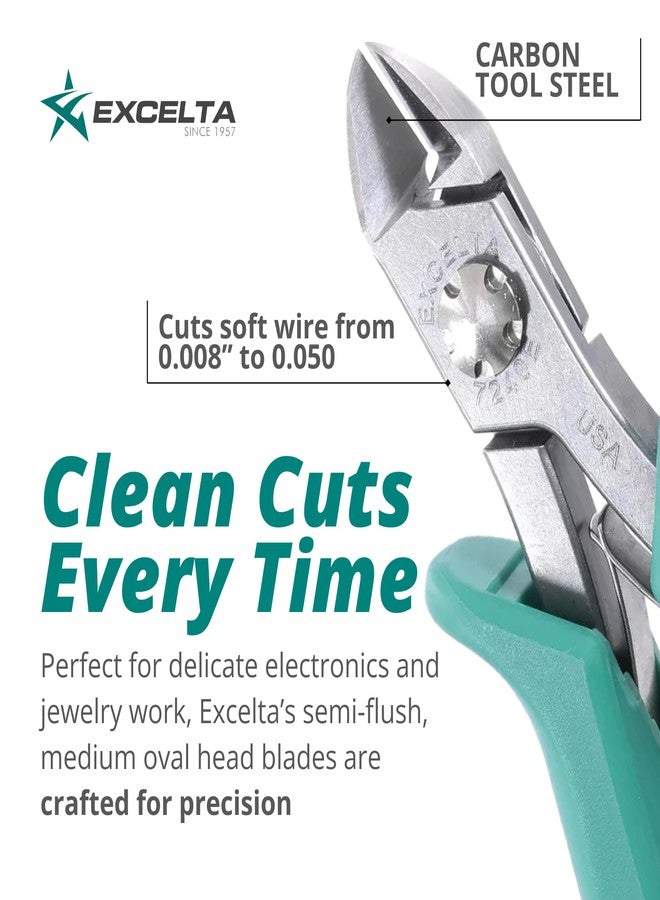 Excelta Semi-Flush Wire Cutters, Medium Oval Head, Precision Carbon Tool Steel with Short Ergonomic Handle, for Soft Wire in Electronics & Jewelry, Cutting Capacity 0.008” - 0.050”, Made in USA - Image 2