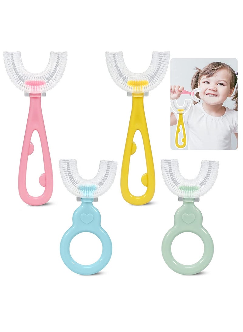 Zikra فرشاة أسنان على شكل U للأطفال 4 قطع مع رأس فرشاة سيليكون ناعم من الدرجة الغذائية ومقبض غير قابل للانزلاق، تصميم لتنظيف الأسنان 360 درجة للأطفال من 2-12 سنة، فرشاة أسنان يدوية للتدريب. - Image 1