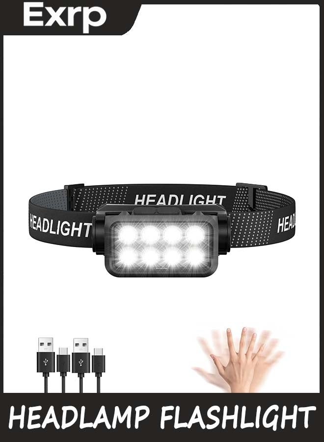 Exrp Rechargeable Headlamp Flashlight, 8 LED 2500 Lumen Ultra-Light Bright Headlight with Motion Sensor, Waterproof Lightweight Head Lamp for Adult Kid, Headlamps for Outdoor Camping Running Fishing - Image 1