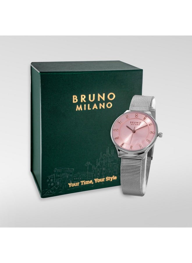 Bruno Milano BRUNO MILANO Stylish Watches Pink Dial Rose Gold Hands Shiny Silver Band For Women And Girls (Light Pink), Analog, Stainless Steel  - Image 3